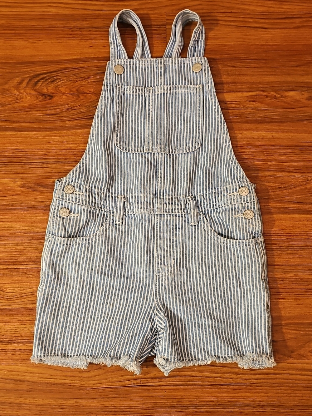 Old Navy Blue & White Striped Denim Short Overalls